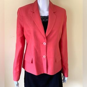 Red linen collared summer blazer jacket with red beaded trim line Eur 42 US 10